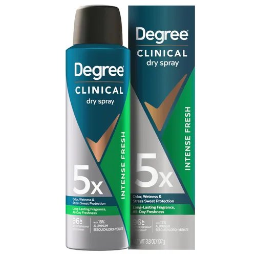 Degree Clinical Strength Desodorante antitranspirante intenso fresco en aerosol seco 96 horas de protección contra el sudor y el olor, 5 tipos de