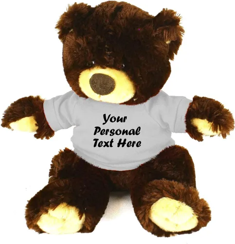 Miniatura 19 de Plushland Oso de peluche Noah de chocolate de 12 pulgadas, regalo personalizado, texto personalizado en la camisa, gran regalo para el día