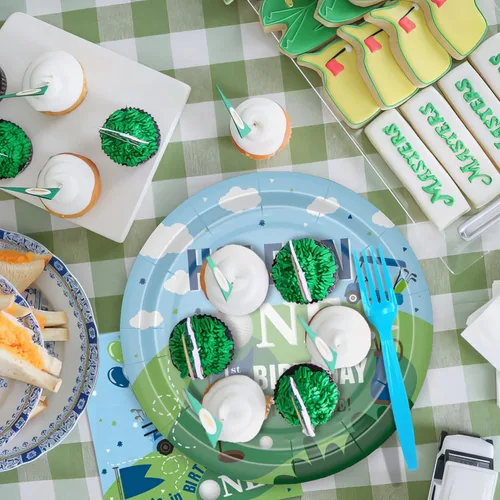 Miniatura 4 de Xigejob Suministros para fiesta de primer cumpleaños de golf, vajilla de decoración de cumpleaños con agujero en uno, plato de papel de golf, taza