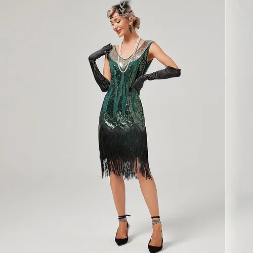 Miniatura 7 de Vestido flapper de los años 20 para mujer, vestido de baile de lentejuelas con flecos, vestido de baile de Gatsby, vestido de cóctel, vestido