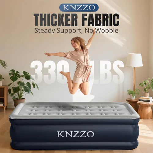Miniatura 2 de KNZZO Colchón de aire doble con bomba incorporada, colchón inflable superior de 18 pulgadas con tela flocada impermeable, cama inflable rápida