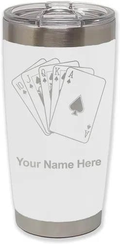 Miniatura 35 de LaserGram Vaso aislado al vacío de 20 onzas, tarjetas de póquer Royal Flush con grabado personalizado incluido (negro)