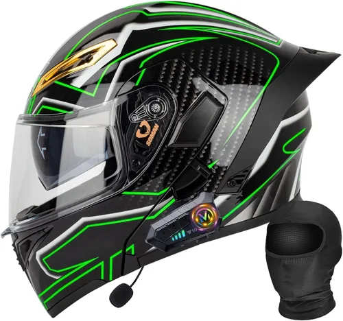 Miniatura 12 de Casco Bluetooth Moto DOT Aprobado Casco Abatible, Casco Integrado De Moto, Cascos Abatible con Doble Visera, Ventilación Forro, para La Respuesta