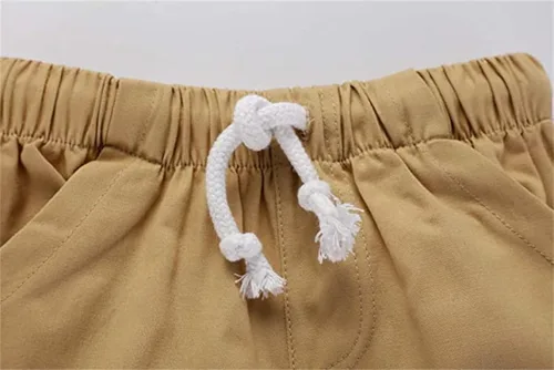 Miniatura 5 de HILEELANG Pantalones cortos chinos de verano para niños pequeños, de algodón, elásticos, con cordón, para uniforme escolar, 2