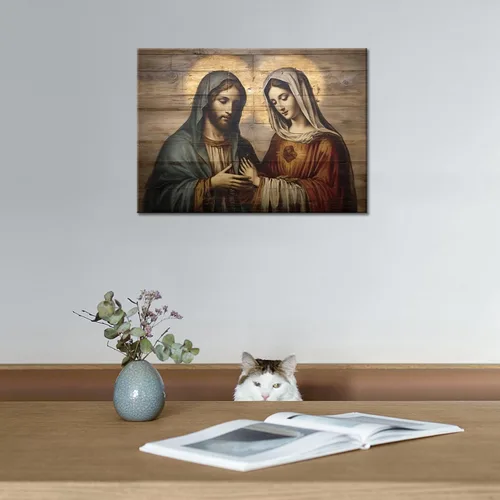 Miniatura 5 de GLOKAKA Arte de pared de Jesús y la Virgen María, cuadros de Jesucristo y Virgen María sobre fondo de madera, pintura de escritura religiosa Obra