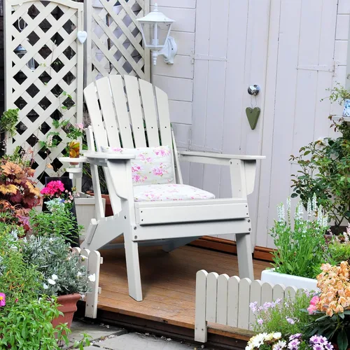 Miniatura 5 de FUNBERRY Silla plegable Adirondack, sillas para fogatas de todo clima de HDPE con portavasos para exterior Blanco