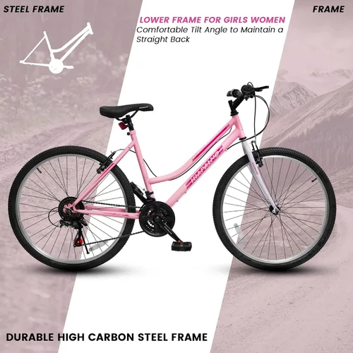 Miniatura 6 de Ecarpat Bicicleta de montaña para niñas y mujeres, 24/26 pulgadas, 21 velocidades, regalos de viaje de verano, bicicletas de freno en V femenino