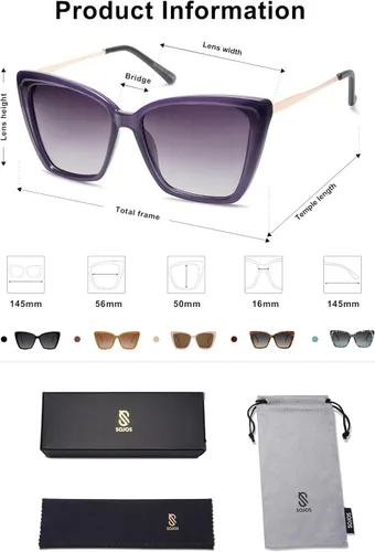 Miniatura 13 de SOJOS Gafas de sol polarizadas de moda para mujer, retro, de gran tamaño, cuadrado, ojo de gato, gafas de sol con protección UV SJ2206