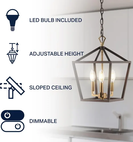 Miniatura 3 de JONATHAN Y Linterna colgante LED de 10 pulgadas de bronce aceitado/latón dorado con 3 luces, lámpara de araña clásica y moderna de granja para isla