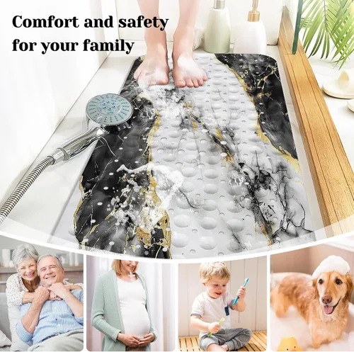 Miniatura 6 de Blcak - Tapete antideslizante para bañera de mármol dorado y blanco, tapete de baño antideslizante para ducha, tapete de ducha grande lavable
