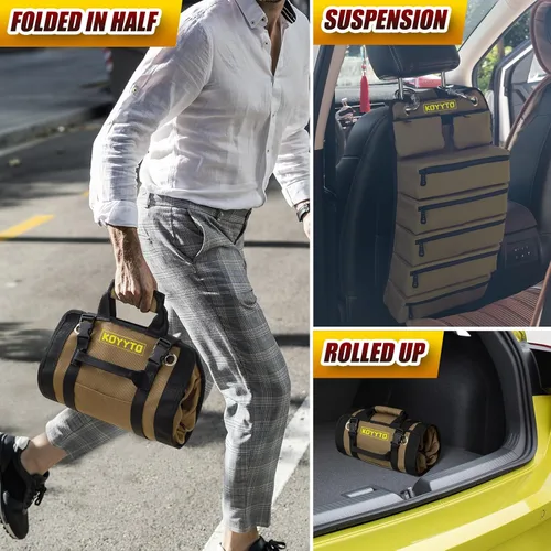 Miniatura 6 de Bolsa Enrollable Premium para Herramientas - Organizador y Almacenamiento de Bolsa de Herramientas Pequeña de Servicio Pesado con Bolsas Marrón