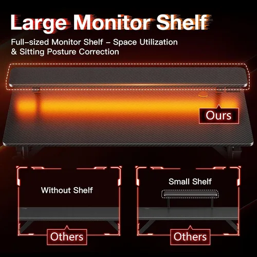 Miniatura 5 de MOTPK Escritorio pequeño para juegos de 39 pulgadas con luces LED, mesa de juegos para computadora con estante para monitor, escritorio