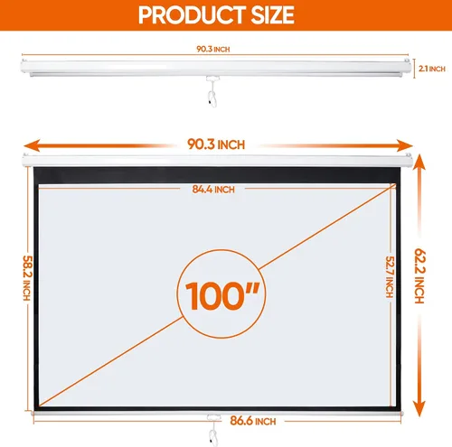 Miniatura 6 de SUPER DEAL Pantalla de proyección HD de 100 pulgadas, 16:10, plegable, antiarrugas, portátil, pantalla de película, manual desplegable para cine