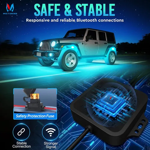 Miniatura 5 de MICTUNING C1 4 Pods RGBW LED Rock Lights – Kit de luces de neón subterráneas multicolor con controlador Bluetooth, modo de música