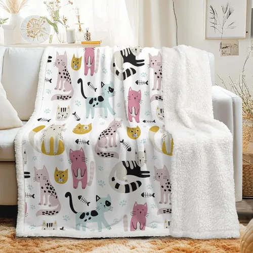 Miniatura 12 de Manta mullida de gato para mujer, manta acogedora de sherpa y gatos, lindas mantas suaves para personas amantes de los gatos, manta de felpa Kawaii