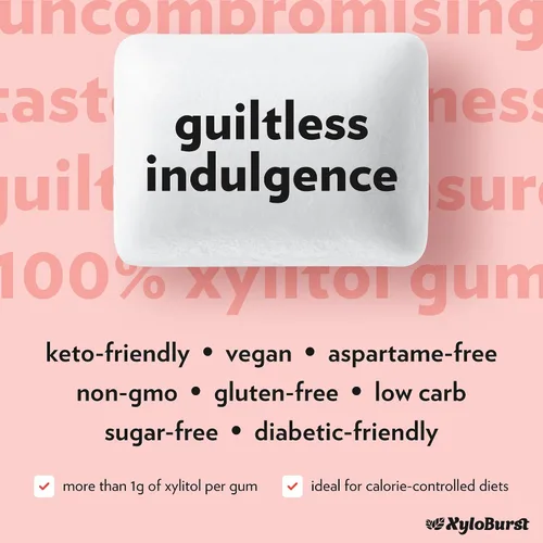 Miniatura 6 de XyloBurst Goma de mascar de xilitol Sin azúcar, sin gluten, apto para dieta cetogénica, sin aspartamo, goma de mascar para la salud bucal Canela