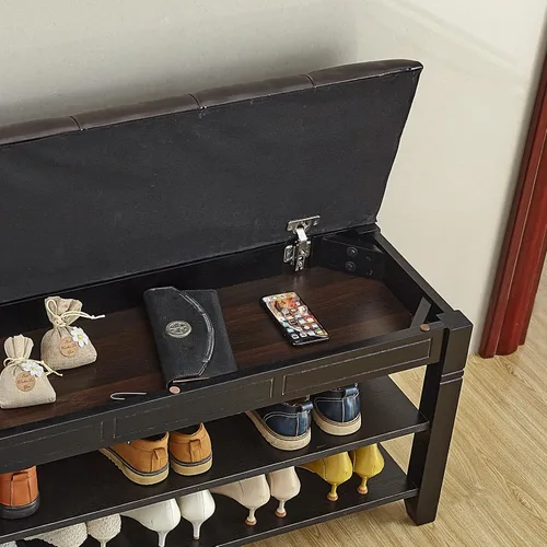 Miniatura 5 de LEILISI Banco de zapatos, organizador de almacenamiento con cojín de 2 niveles elevador superior, zapatero para entrada, sala de estar, dormitorio