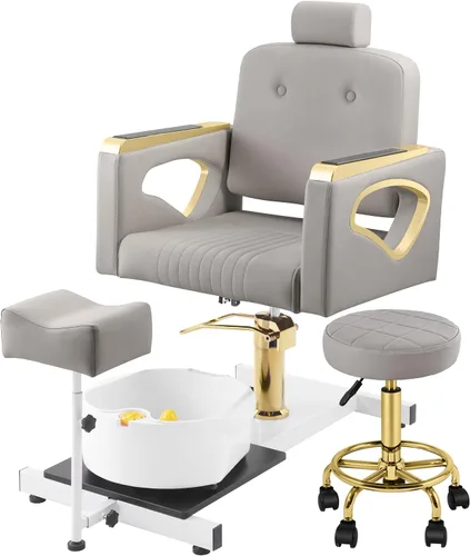 Miniatura 9 de Silla de pedicura sin fontanería para tecnología de uñas, con reposapiés ajustable y cuenco de baño de masaje, taburete de pedicura rodante, unidad
