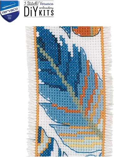 Miniatura 5 de Vervaco Juego de marcapáginas de punto de cruz con plumas azules (juego de 2) de 2.4 x 8 pulgadas