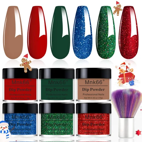 Miniatura 16 de Juego de polvo de inmersión de 6 colores, set de colores para uñas con vino tinto oscuro, rojo oscuro, naranja, set de polvo de inmersión para uñas