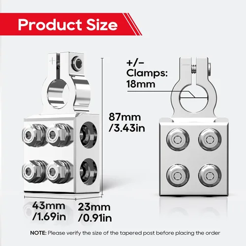 Miniatura 3 de TOPDC Conector terminal de batería de plomo ácido de 8 vías, extremos del cable de batería 8AWG hasta 4/0 (XL) AWG, positivo y negativo (+/-) (par)