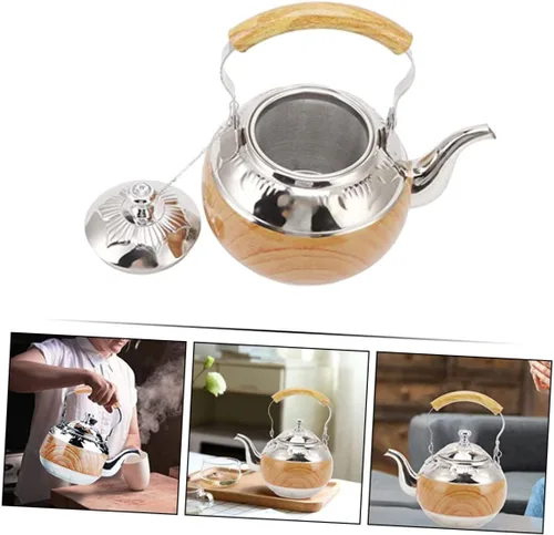 Miniatura 6 de GANAZONO Tetera de acero inoxidable con capacidad para tetera con mango ergonómico, diseño para sala de té, elegante accesorio de cocina funcional