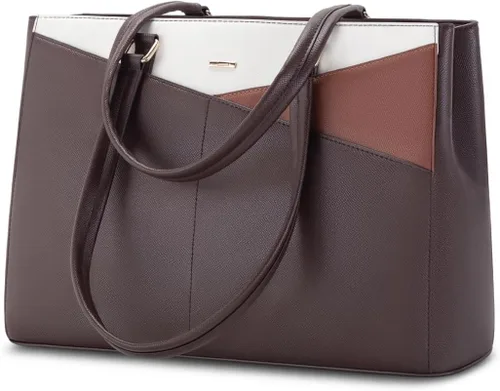 Miniatura 60 de LOVEVOOK Bolsa de mano para computadora portátil para mujer, bolsas de trabajo de cuero de 15.6 pulgadas con soporte grande para tazas para Negro