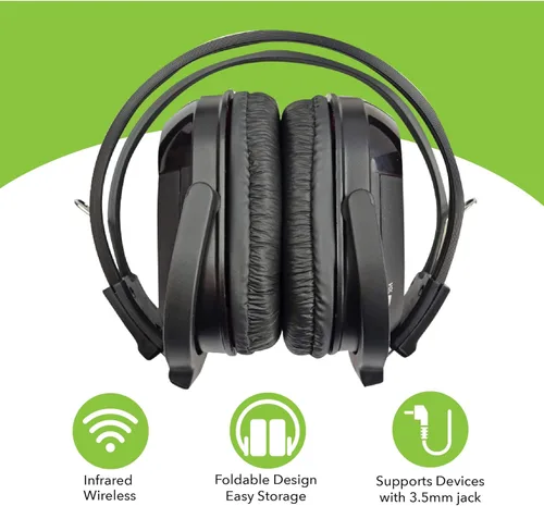 Miniatura 2 de RP Accessories IR-601B Auriculares inalámbricos infrarrojos, 2 canales plegables universales con sistema de entretenimiento trasero IR para TV