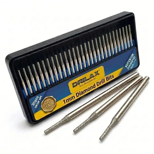 Miniatura 9 de Drilax Juego de 30 brocas de diamante de 0.039 pulgadas (0.039 in), vástago de 1/8 compatible con herramientas rotativas Dremel, brocas de diamante