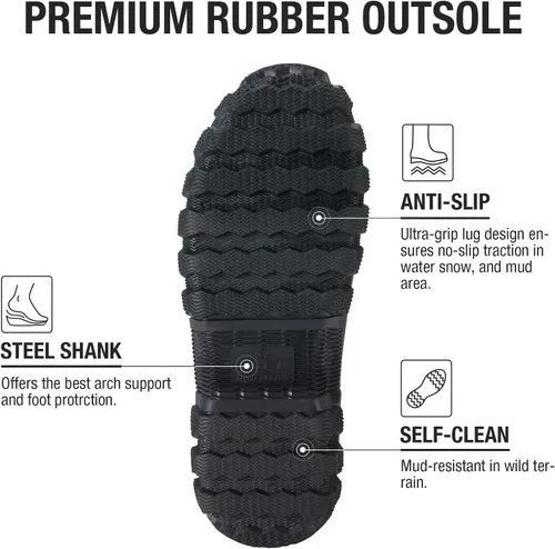 Miniatura 3 de HISEA Botas de lluvia mejoradas para hombre, botas de goma de neopreno aisladas impermeables con vástago de acero, botas de trabajo duraderas
