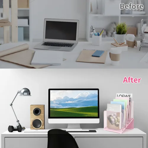 Miniatura 3 de LEKETREE Organizador de archivos para escritorio, organizador de escritorio con estante vertical de archivos de 5 secciones, organizador de Rosa