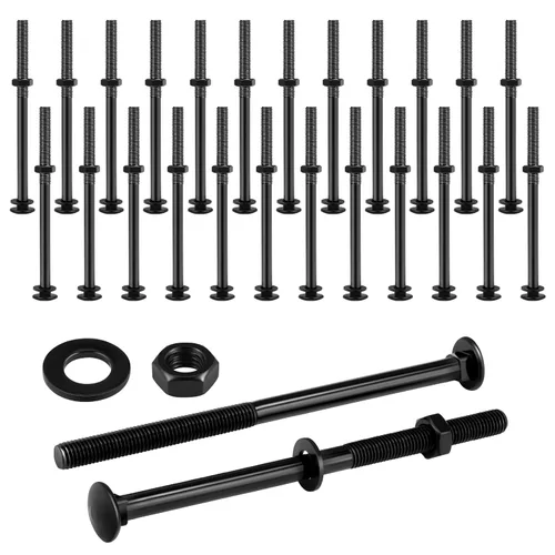 Miniatura 20 de Zonon Juego de 12 pernos de carro de 1/2 x 4 pulgadas, negro galvanizado, incluye arandelas resistentes a la corrosión y tuercas para accesorios