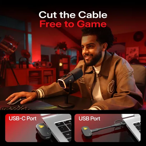 Miniatura 2 de MAONO PD100W Micrófono dinámico inalámbrico para PC, micrófono USB para juegos para transmisión y podcast, cancelación de ruido, RGB, micrófono