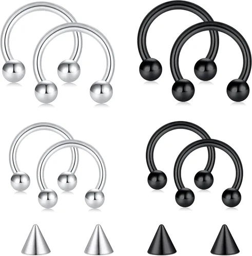 Miniatura 16 de D.Bella Anillos de herradura para el tabique de nariz de acero quirúrgico 16G 18G 20G Joyería de piercing para nariz, cartílago, hélix, tragus, aro