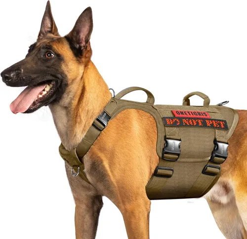 OneTigris Arnés táctico para perro grande, 5 correas de metal con hebilla sin tirones, con paneles de gancho y bucle, chaleco militar resistente