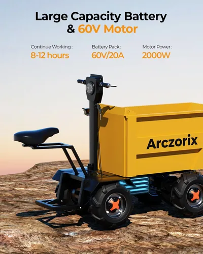 Miniatura 3 de [Volcado hidráulico eléctrico] Carretilla Arczorix Carretilla utilitaria 60 V 20 Ah 2000 W Capacidad 2205 libras con descarga de elevación y bajada