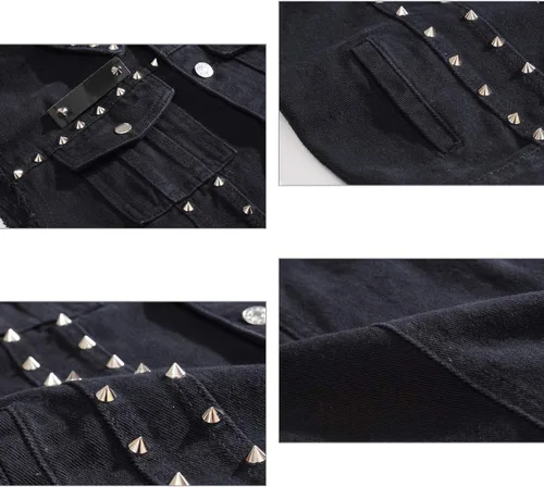 Miniatura 4 de Cekaso Chaleco de mezclilla para hombre, estilo punk, sin mangas, con tachuelas