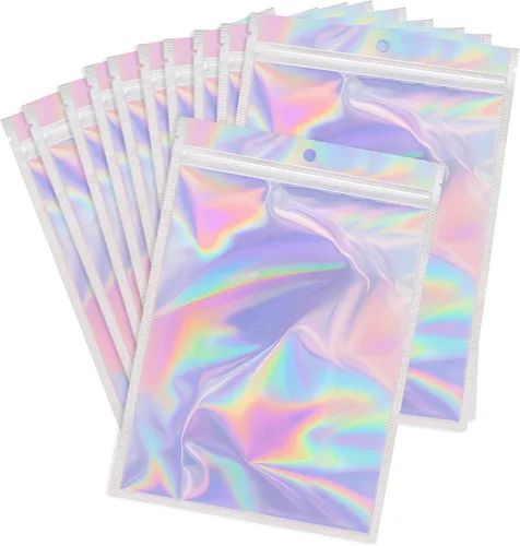 Miniatura 8 de 50 bolsas holográficas de Mylar de 5.5 x 7.8 pulgadas, bolsa resellable con cremallera, bolsas a prueba de olores para embalaje, muestras de brillo