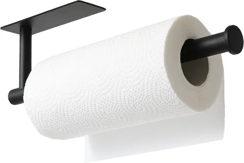 Miniatura 8 de theaoo - Toallero de papel para debajo del gabinete para cocina, toallero adhesivo para baño, montado en la pared, negro mate, acero inoxidable