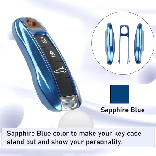 Miniatura 5 de Jaronx 2 fundas para llavero color azul brillante compatibles con Cayenne Panamera 2018-2024/911 Carrera 2020-2024/Taycan 2020-2024, fundas