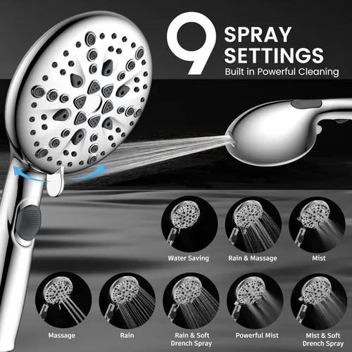 Miniatura 9 de FEELSO Combo de cabezal de ducha de alta presión de 10 pulgadas con rociador de mano, 16 ajustes, brazo ajustable de 11 pulgadas, interruptor