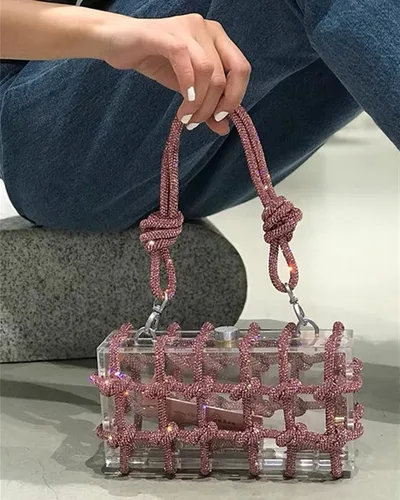 Miniatura 2 de Bolso de acrílico transparente con diamantes de imitación, bolso de mano de noche brillante, bolso anudado adornado con cristal para cóctel, fiesta