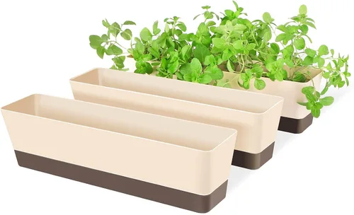 Miniatura 8 de SUREAM Paquete de 3 macetas de ventana para interiores, maceta rectangular de 12 x 3.8 pulgadas con bandeja, moderna maceta de plástico