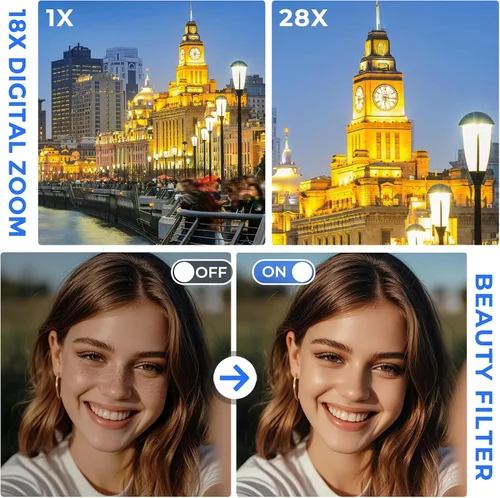 Miniatura 7 de Cámara de Video 4K Videocámara Ultra HD 64MP para Vlogging de YouTube Zoom Digital de 28X Pantalla con Rotación de 270° Cámara Vlog de 3.0