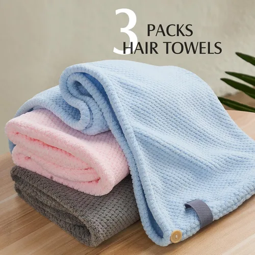 Miniatura 8 de YFONG Paquete de 3 Toallas Grandes de Microfibra para Envolver el Cabello, 30" x 10" Más Gruesas Anti Encrespamiento Secado Rápido Toallas