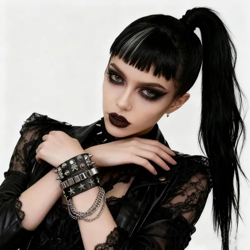 Miniatura 7 de Juego de 2 pulseras de cadena con tachuelas góticas, punk, calavera, estrella, remache, brazalete de los años 80, Emo Goth Punk Rock, accesorios