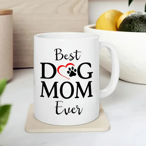 Miniatura 4 de Taza de café con nombre personalizado "Best Dog Mom Ever", regalo para mamá, mamá, madre, amante de los perros, taza de cerámica blanca Taza blanca