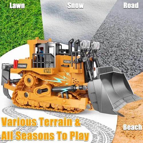 Miniatura 4 de Bulldozer a control remoto, vehículo de construcción RC de metal de 9 canales con luces, sonido y batería recargable, juguete de bulldozer a control
