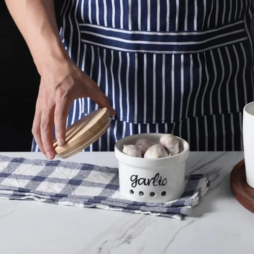 Miniatura 6 de Garlic Keeper con tapa, recipiente de cerámica para encimera, decoración de cocina de granja