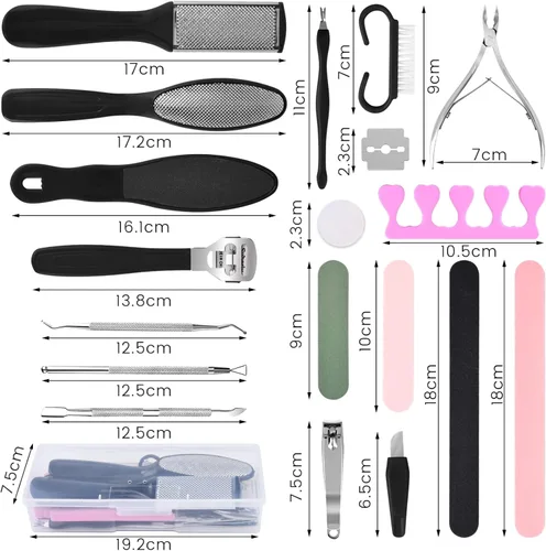 Miniatura 2 de Kit profesional de cuidado de pies, juego de pedicura de 30 piezas con lima de pies, afeitadora de callos, removedor de piel dura (negro)